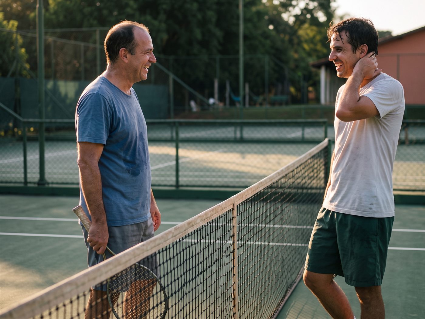 Dois jogadores conversando na rede depois da partida